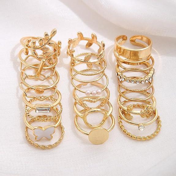 Shining Diva Fashion Set of 24 Latest Stylish Gold Plated Rings for Women and Girls