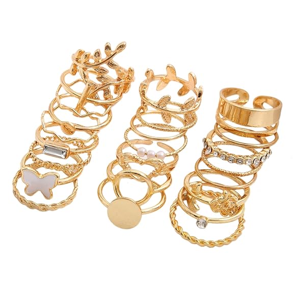 Shining Diva Fashion Set of 24 Latest Stylish Gold Plated Rings for Women and Girls - Image 2