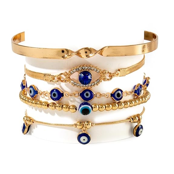 Fashion Evil Eye Charm Lucky Protection Bohemian Stackable Multilayer Beaded Bracelet for Women and Girls