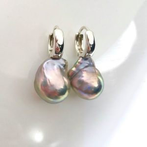 Rainbow Baroque Pearl Drop Hoop Earrings