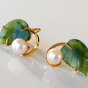 Pearl Leaf Gold Hoop Earrings